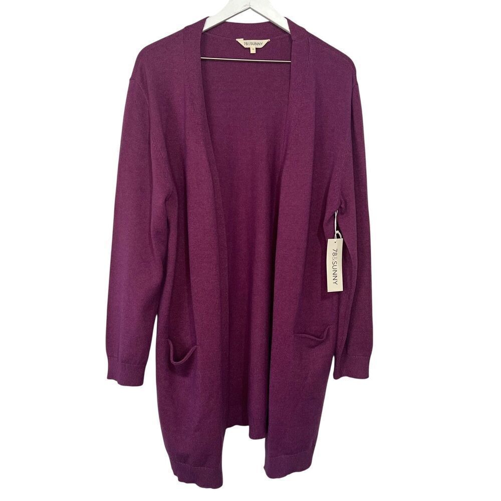 NWT 78 & Sunny Pacific Marled Pocket Cardigan size 1X Heather Purple Sweater